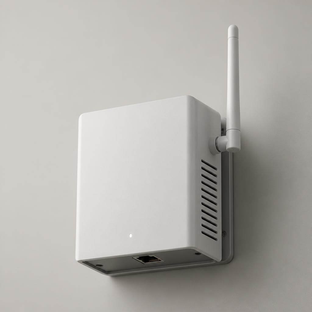 RangerPost LoRa gateway mounted on a concrete wall at a depot